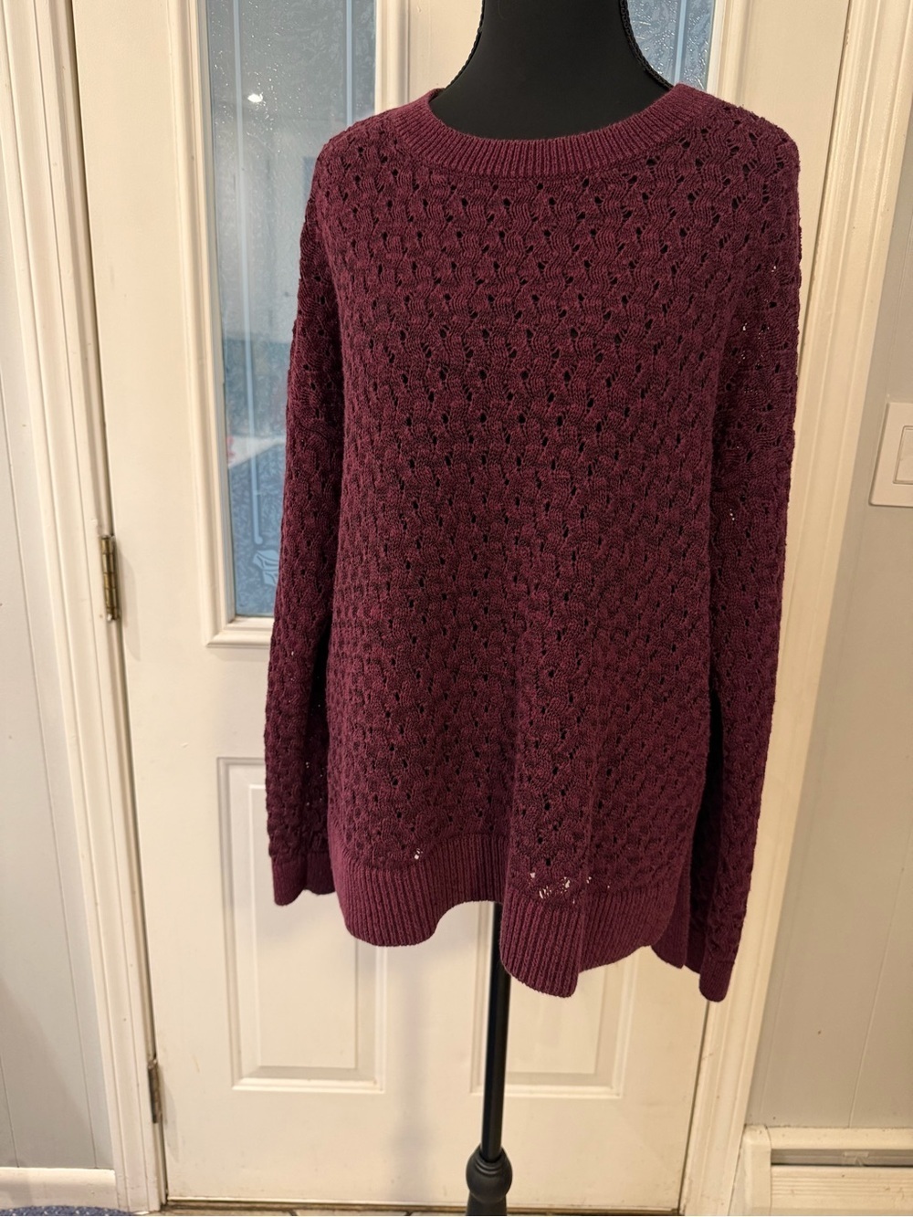 LOFT Open-Knit Crewneck‎ Sweater in Plum